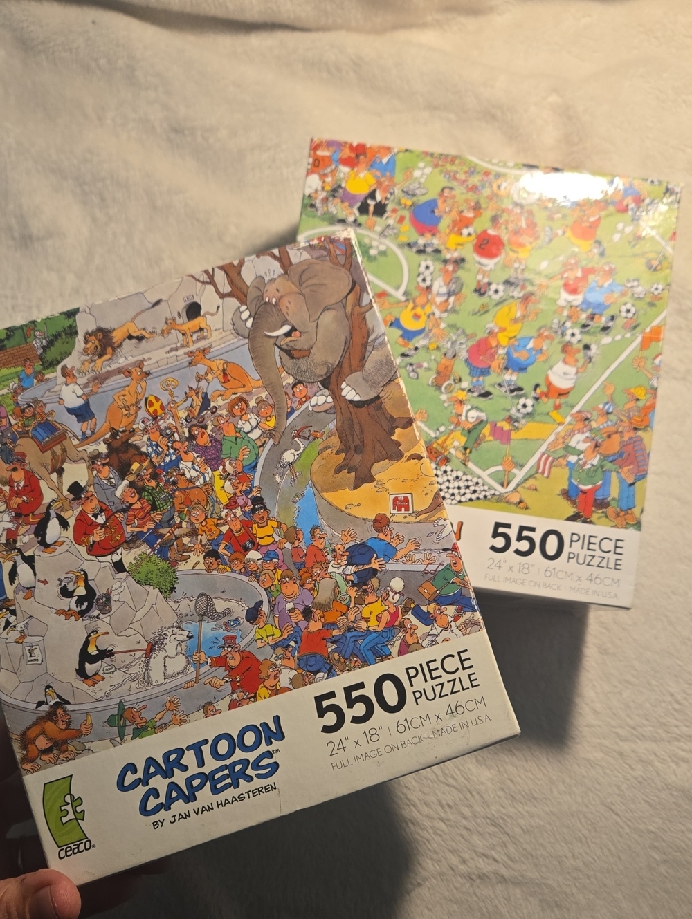 Ceaco Cartoon Capers - Jan Van Haasteren 550-Piece Jigsaw Puzzle Goal! & The Zoo